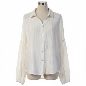 Anthropologie Solitaire Boho Eyelet Puff Sleeve Button Down Shirt XL